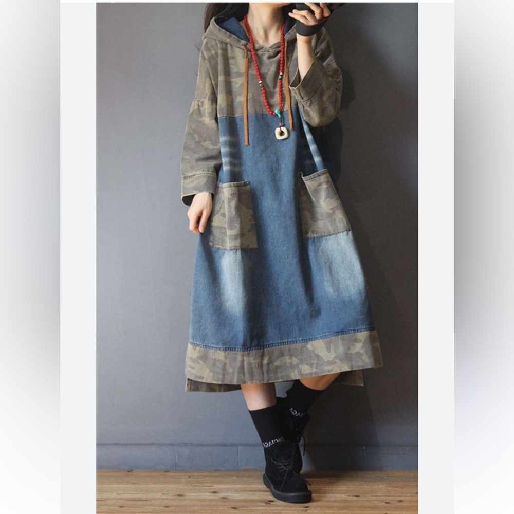 Women’s Vintage Oversize camouflage and Denim Boho Dress